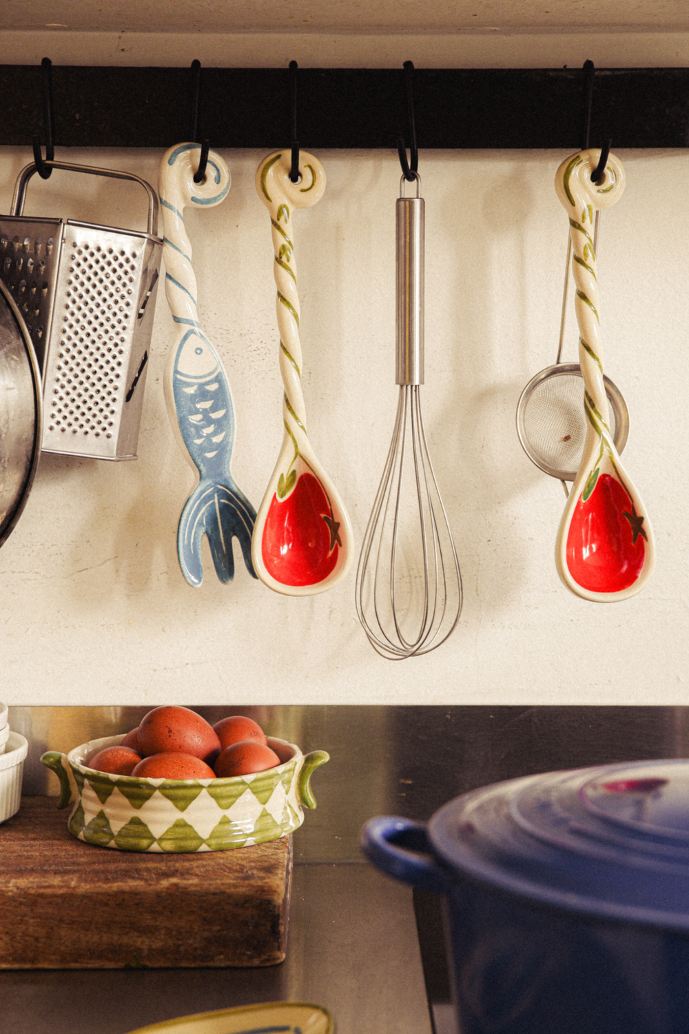 hand painted ceramic salad servers