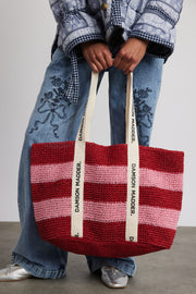 straw stripe oversized tote bag