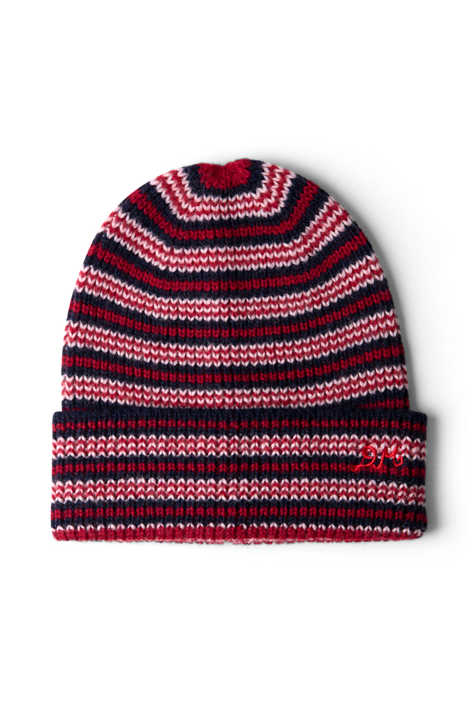 striped turn up beanie - burg / navy