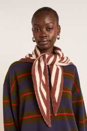 Knitted Stripe Triangle Scarf- Choc & Ecru