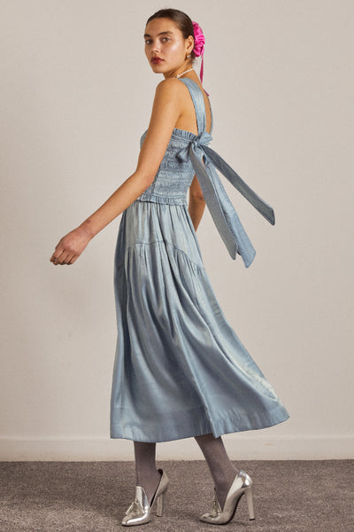 tish midi dress - blue glass satin