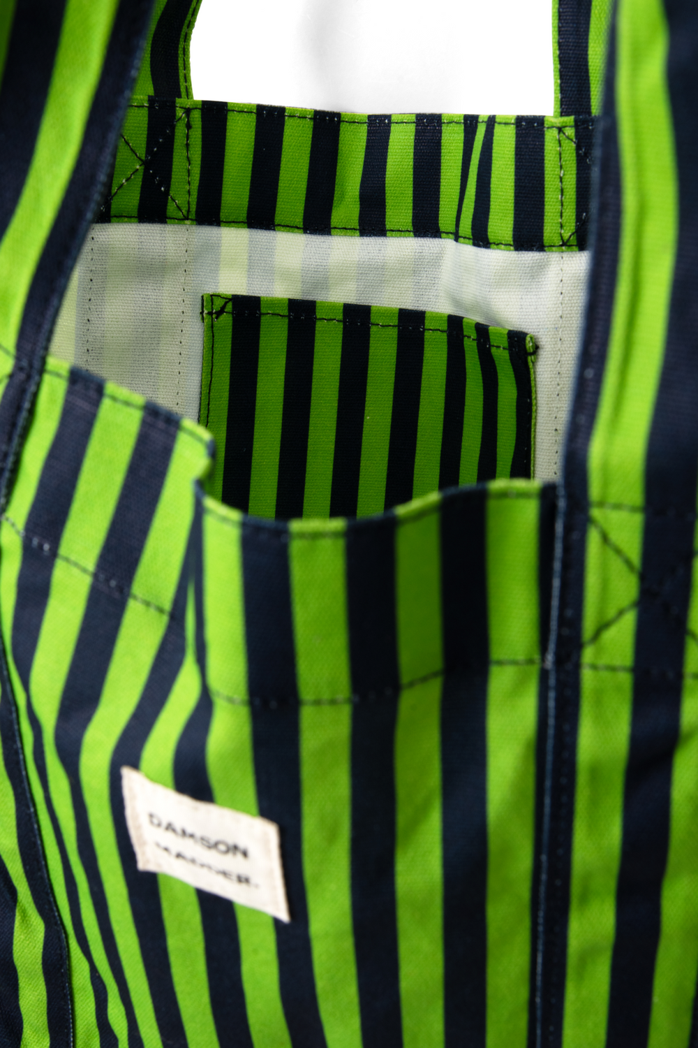 dm canvas tote - navy lime stripe