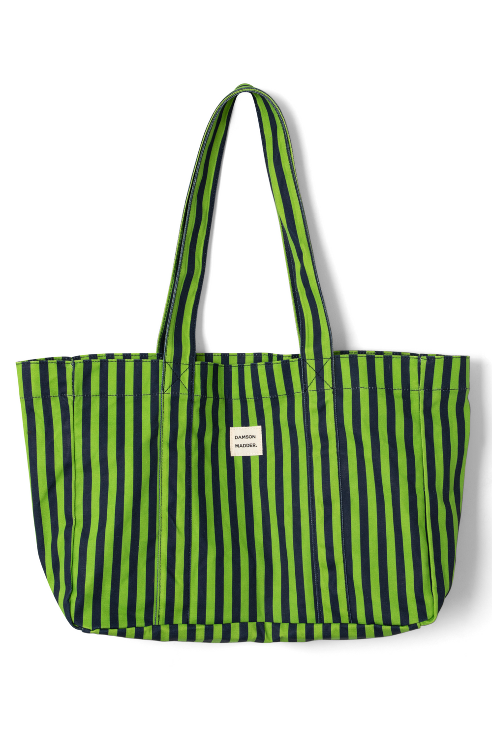 dm canvas tote - navy lime stripe