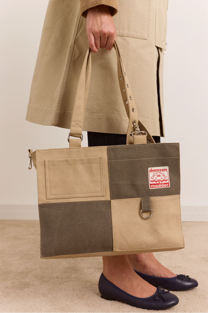 Veda Canvas Blocked Bag In Olive & Sand