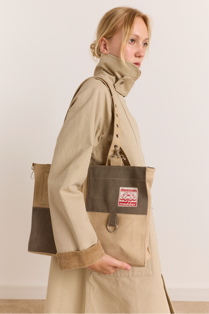 Veda Canvas Blocked Bag In Olive & Sand