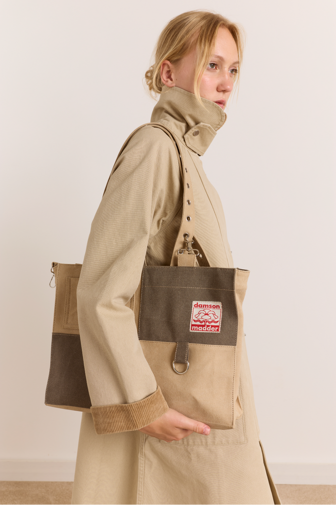 Veda Canvas Blocked Bag In Olive & Sand