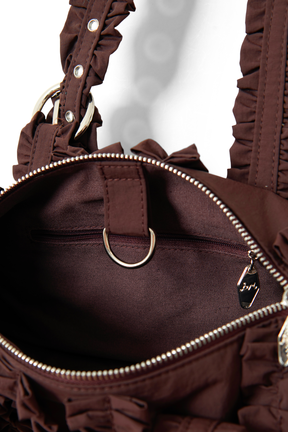 Waverly Mini Ruffle Barrel Bag - Choc