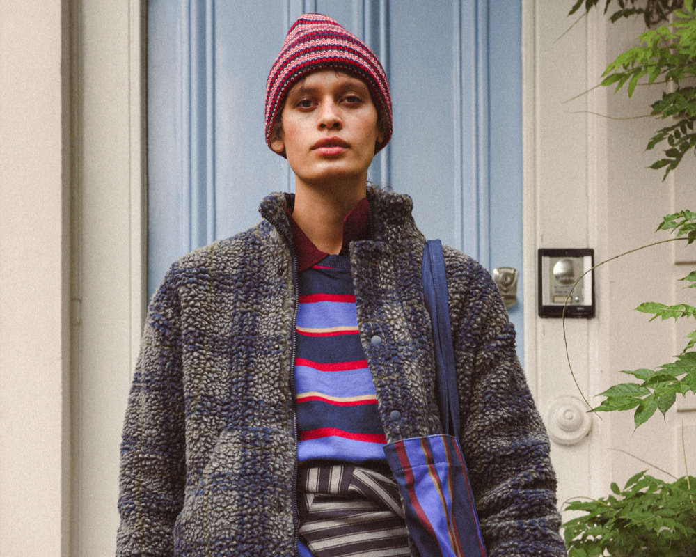 striped turn up beanie - burg / navy