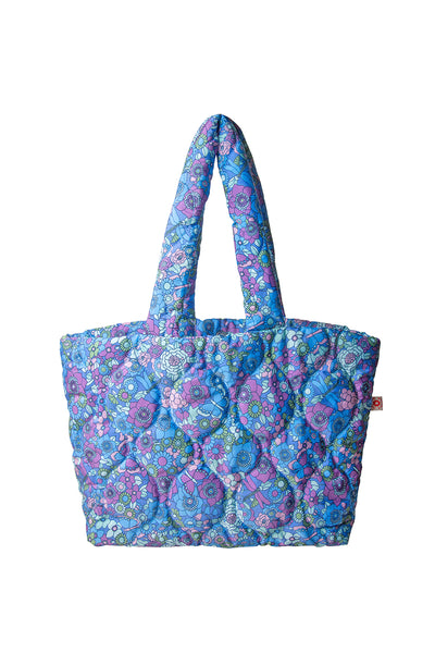 padded tote bag in blue floral print